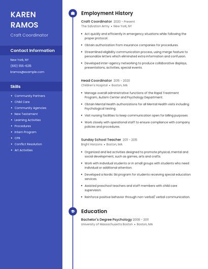 Craft Coordinator Resume