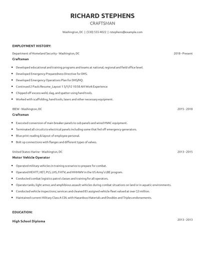 Craftsman Resume