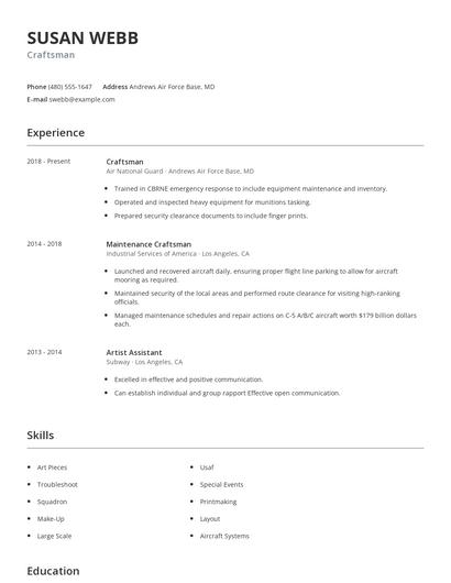 Craftsman Resume