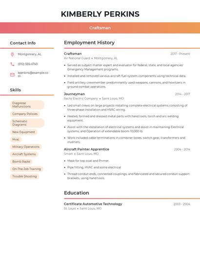 Craftsman Resume