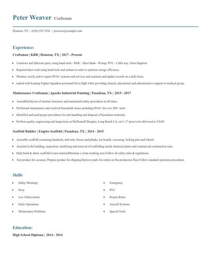 Craftsman Resume