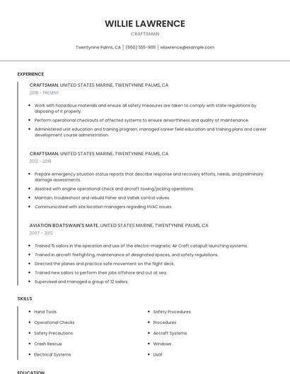 Craftsman Resume