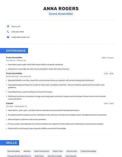 Crane Assembler Resume