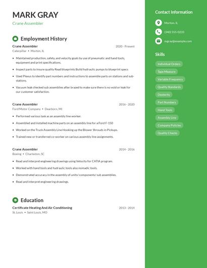 Crane Assembler Resume