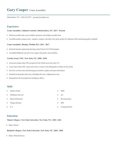 Crane Assembler Resume