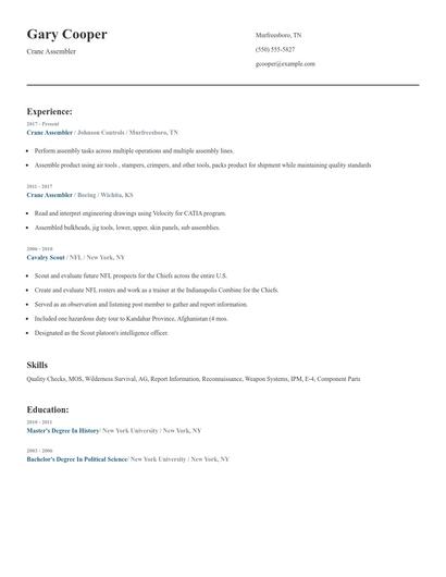 Crane Assembler Resume