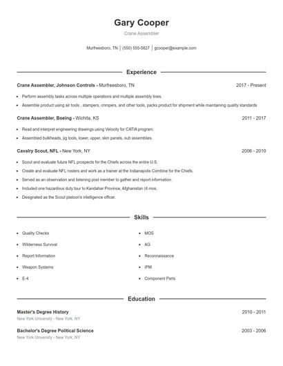 Crane Assembler Resume