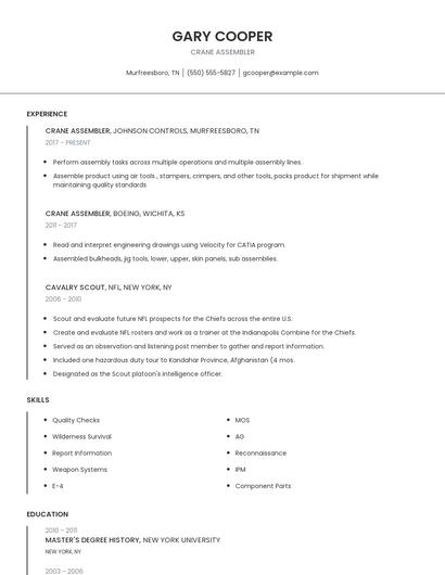 Crane Assembler Resume