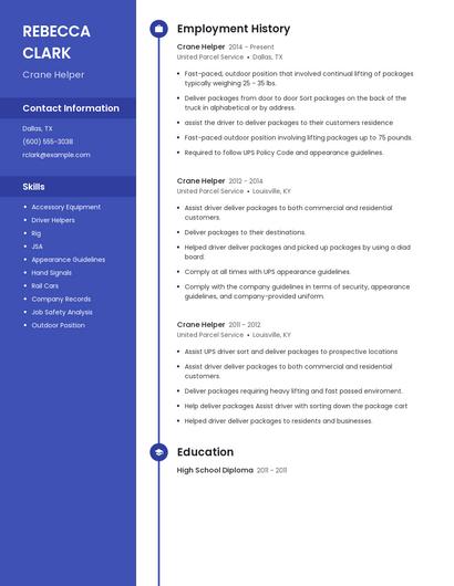Crane Helper Resume