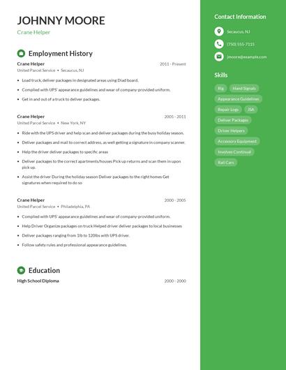 Crane Helper Resume