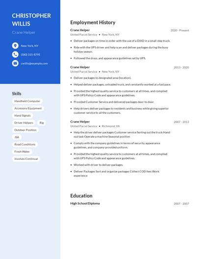 Crane Helper Resume