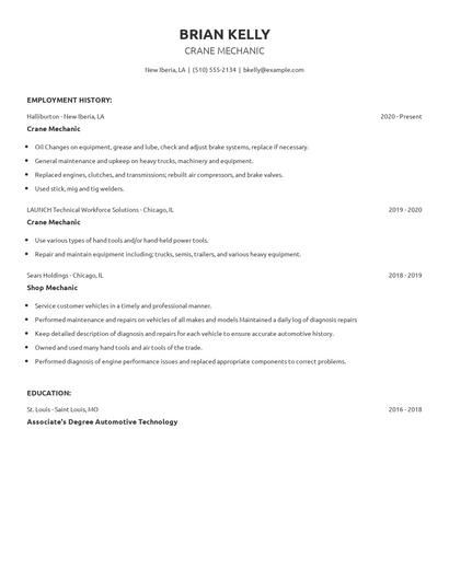 Crane Mechanic Resume