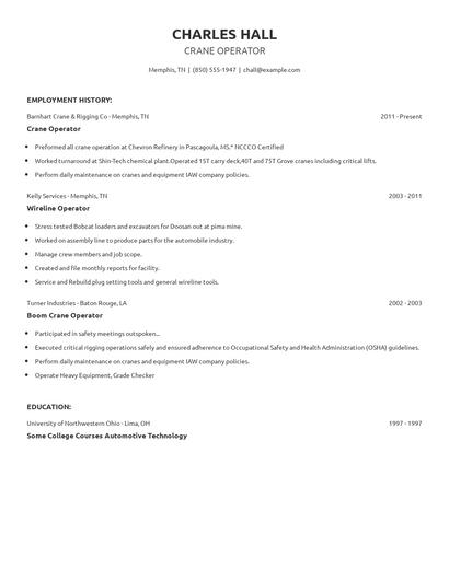 Crane Operator Resume
