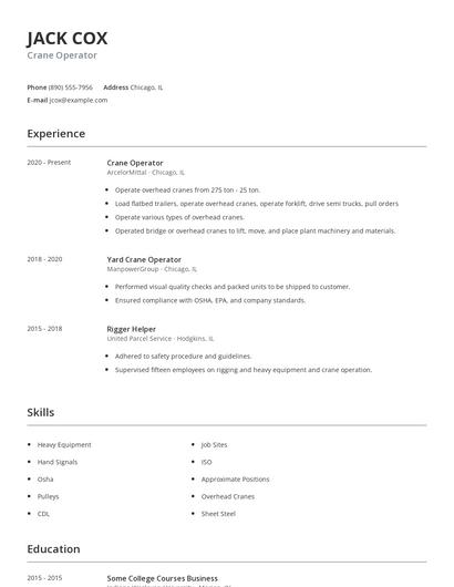 Crane Operator Resume