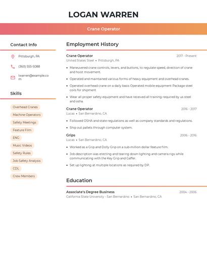 Crane Operator Resume