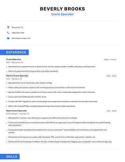 Crane Operator Resume