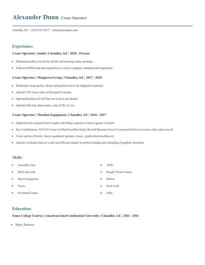 Crane Operator Resume