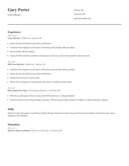 Crane Operator Resume