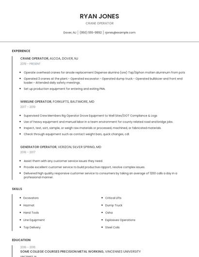 Crane Operator Resume