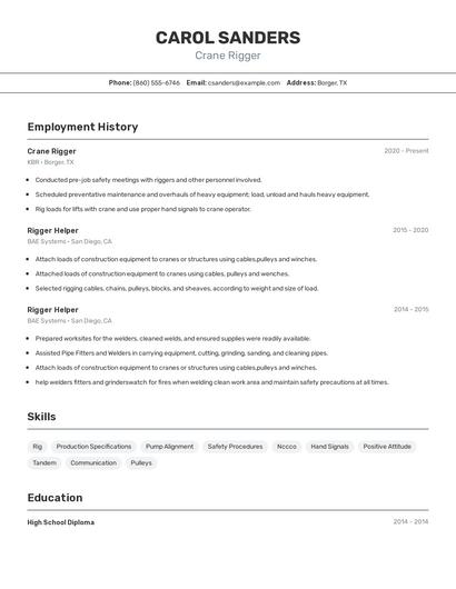 Crane Rigger Resume