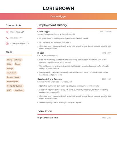 Crane Rigger Resume