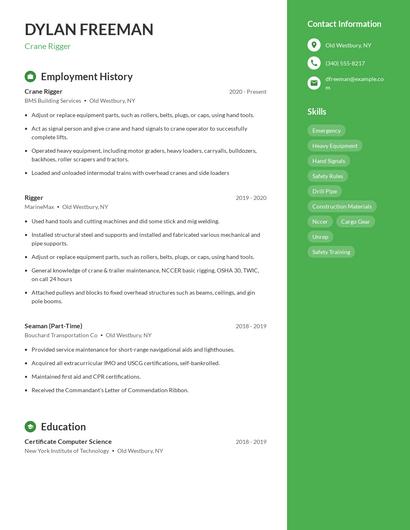 Crane Rigger Resume