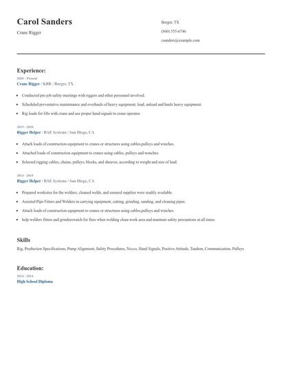 Crane Rigger Resume