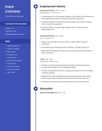 Creamery Worker Resume