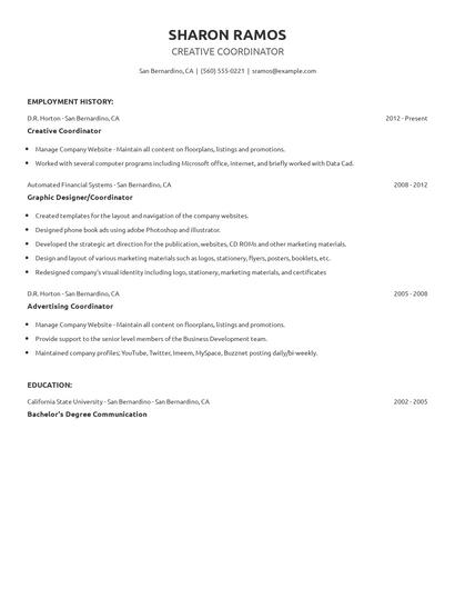 Creative Coordinator Resume