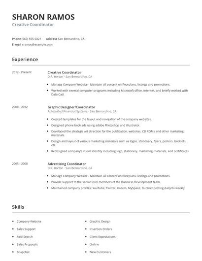 Creative Coordinator Resume