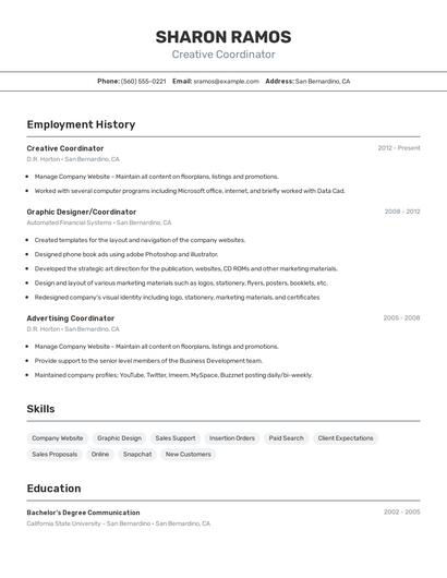 Creative Coordinator Resume