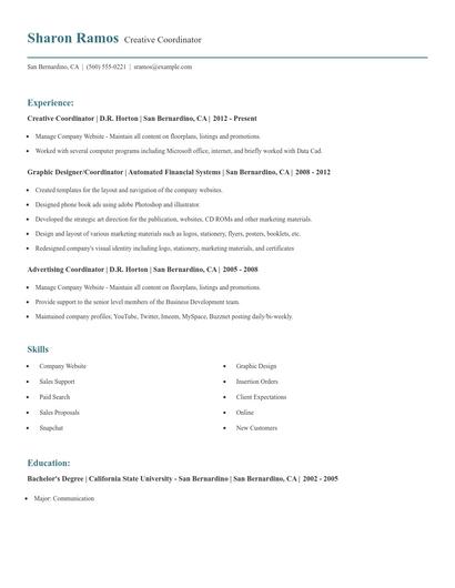 Creative Coordinator Resume