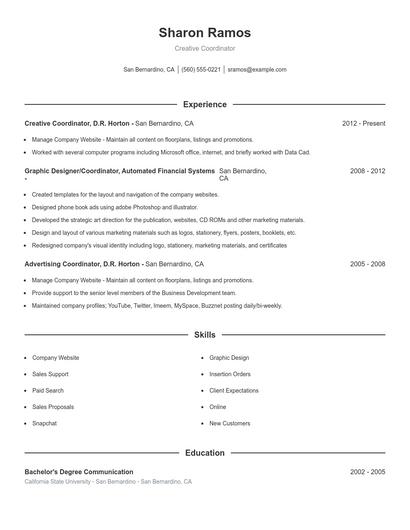 Creative Coordinator Resume