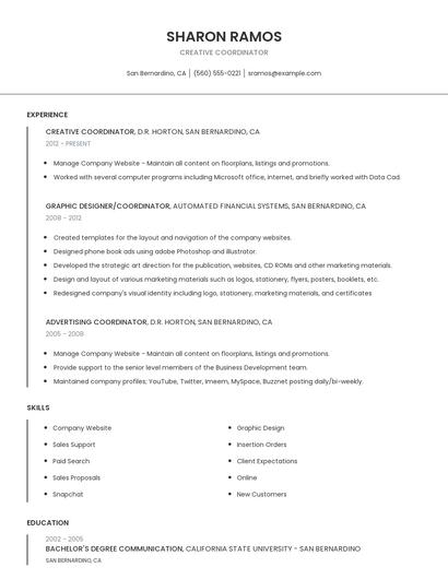 Creative Coordinator Resume