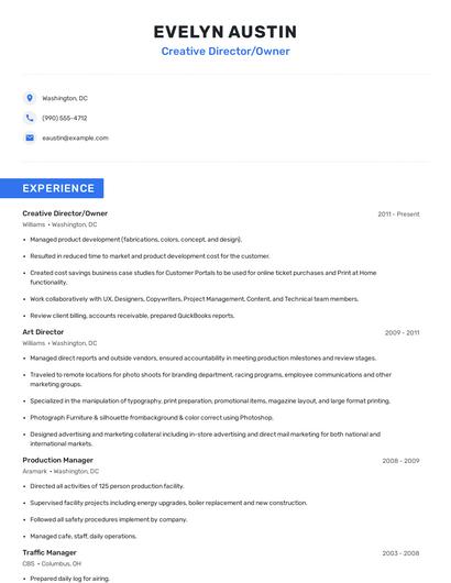Creative Director/Owner Resume