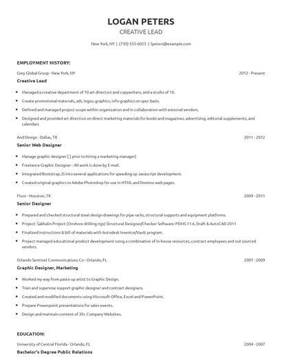 Creative Lead Resume