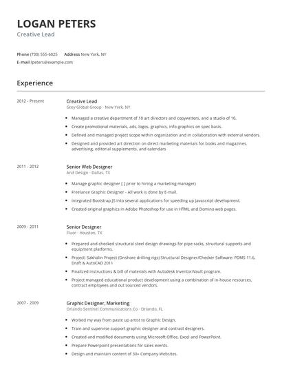 Creative Lead Resume