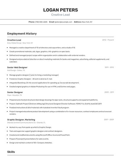 Creative Lead Resume