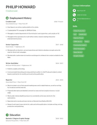 Creative Lead Resume