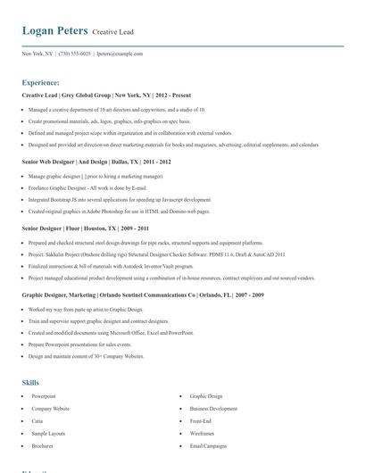Creative Lead Resume
