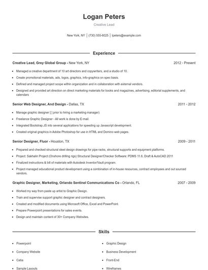 Creative Lead Resume