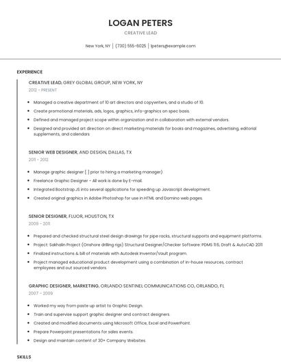 Creative Lead Resume