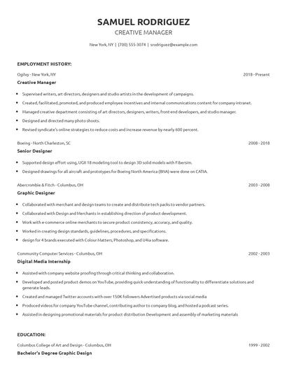 Creative Manager Resume
