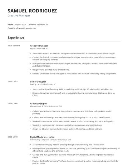Creative Manager Resume