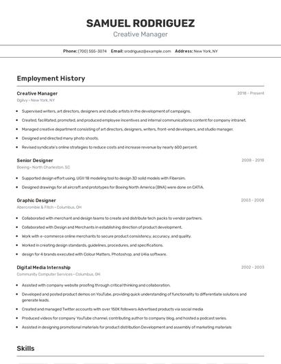 Creative Manager Resume