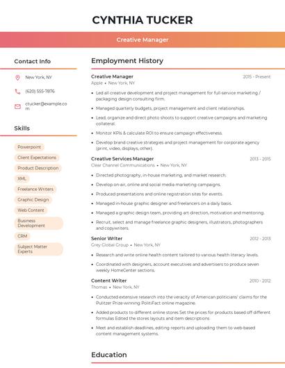 Creative Manager Resume