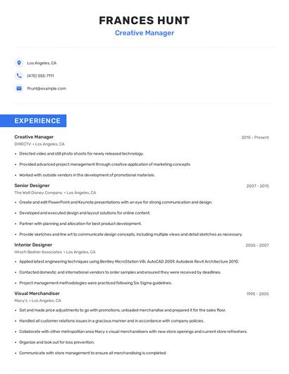 Creative Manager Resume