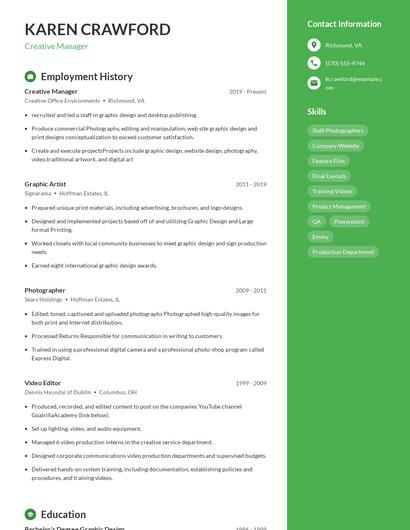 Creative Manager Resume