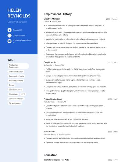 Creative Manager Resume