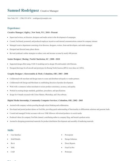 Creative Manager Resume